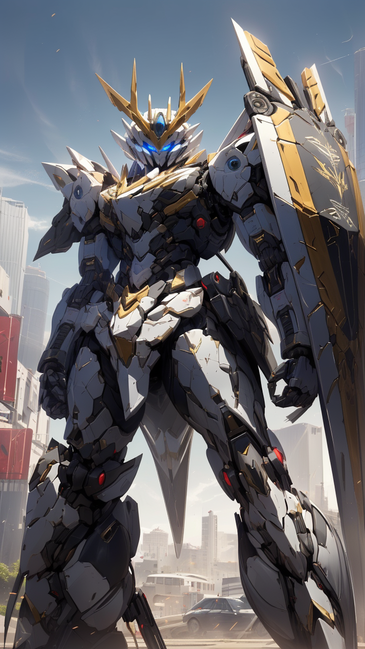 05071-2742595313-,mecha robot,no humans,mecha armor,full armor,(black grey color scheme_1.2),glowing blue eyes,city,(cowboy shot_1.2),clenched ha.png